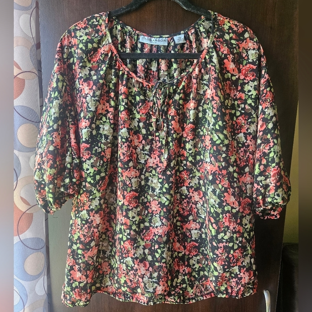 Sag Harbor Sheer Floral Women's Top Size Petite XL